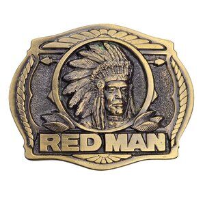 Red Man Chewing Tobacco Belt Buckle Vintage 1988 Chew Advertising Collectible